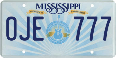 MS license plate OJE777