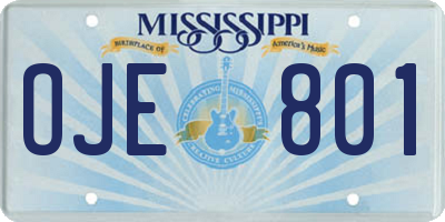 MS license plate OJE801