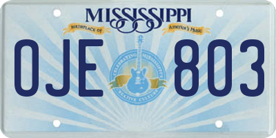 MS license plate OJE803