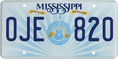 MS license plate OJE820