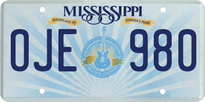 MS license plate OJE980