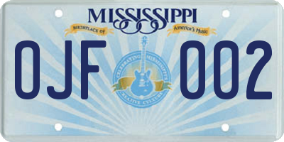 MS license plate OJF002