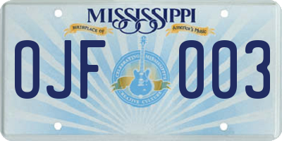 MS license plate OJF003