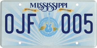 MS license plate OJF005