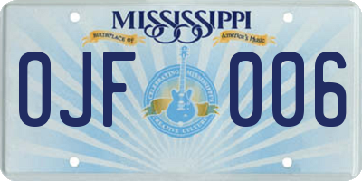 MS license plate OJF006