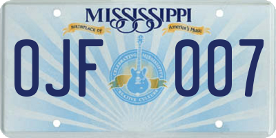 MS license plate OJF007