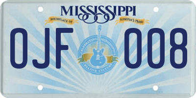 MS license plate OJF008