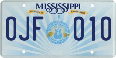 MS license plate OJF010