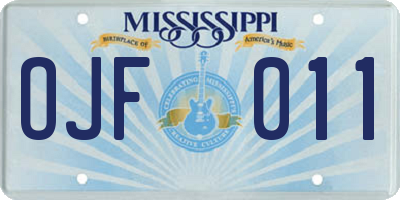 MS license plate OJF011