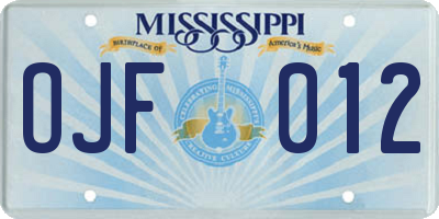 MS license plate OJF012
