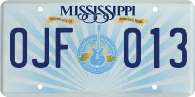 MS license plate OJF013