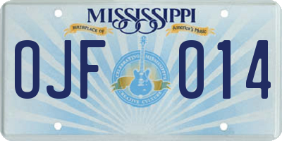MS license plate OJF014