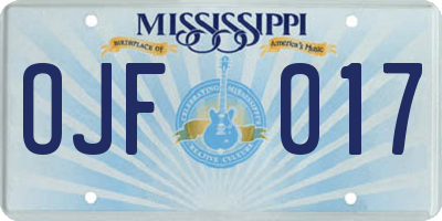 MS license plate OJF017