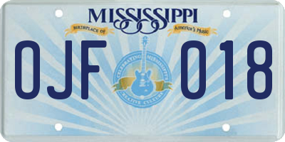 MS license plate OJF018