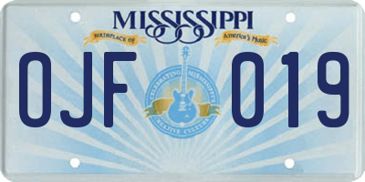 MS license plate OJF019