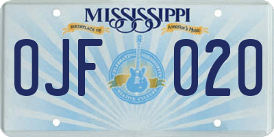 MS license plate OJF020