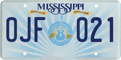 MS license plate OJF021