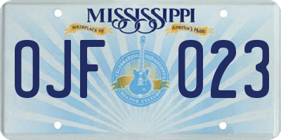 MS license plate OJF023