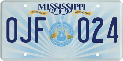 MS license plate OJF024