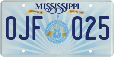 MS license plate OJF025