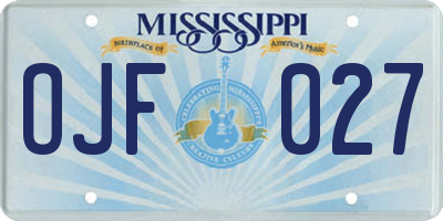 MS license plate OJF027