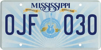 MS license plate OJF030