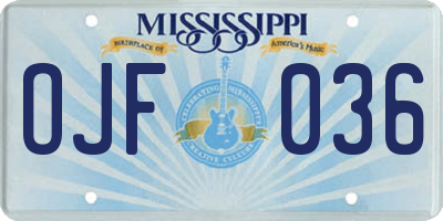 MS license plate OJF036