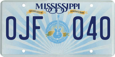 MS license plate OJF040