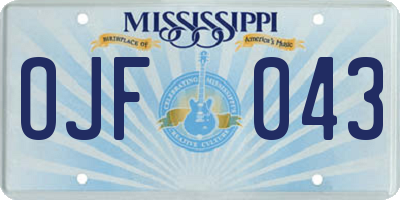 MS license plate OJF043
