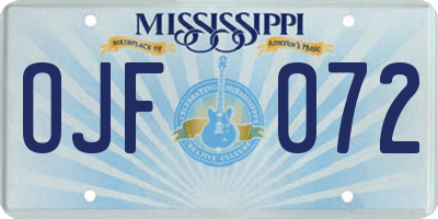 MS license plate OJF072