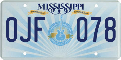 MS license plate OJF078