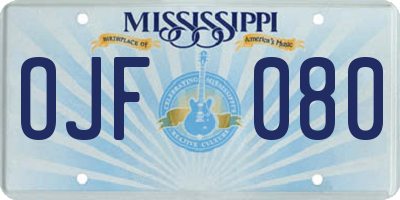 MS license plate OJF080