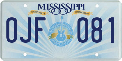 MS license plate OJF081