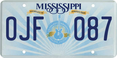 MS license plate OJF087