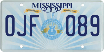 MS license plate OJF089