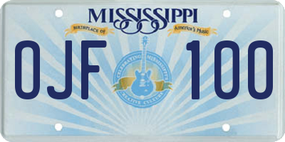 MS license plate OJF100