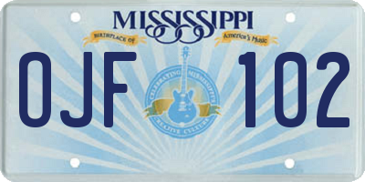 MS license plate OJF102