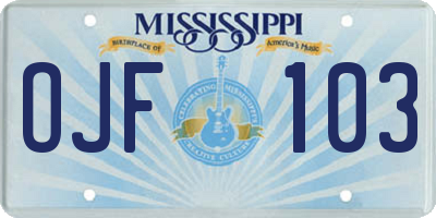 MS license plate OJF103