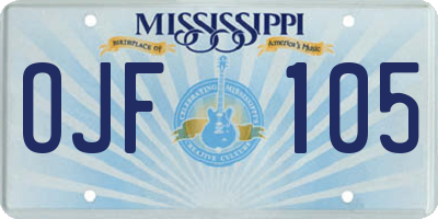 MS license plate OJF105