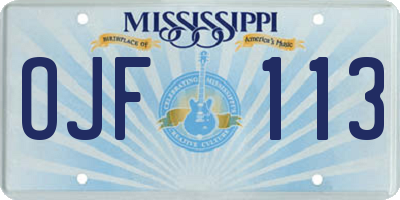 MS license plate OJF113