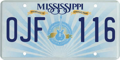 MS license plate OJF116