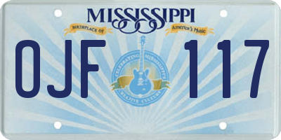 MS license plate OJF117