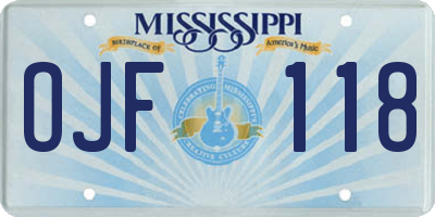 MS license plate OJF118
