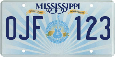 MS license plate OJF123