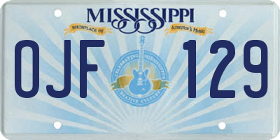 MS license plate OJF129