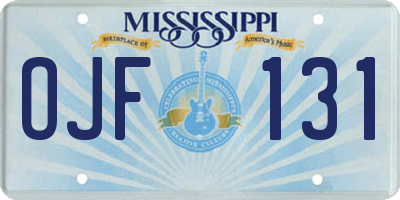 MS license plate OJF131