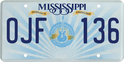 MS license plate OJF136