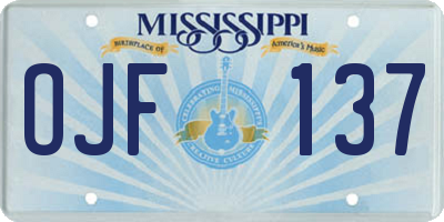 MS license plate OJF137