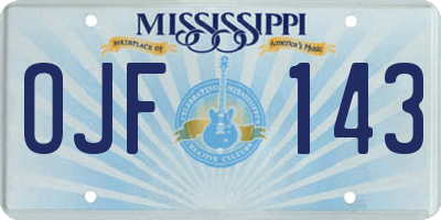 MS license plate OJF143