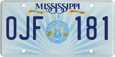 MS license plate OJF181